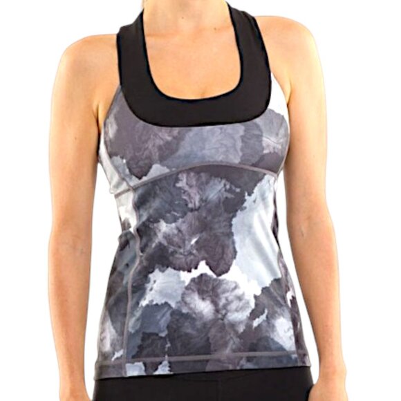 Lululemon Scoop Neck Black & White Coal Tinted Canvas (Super) Tank, Built-In Bra - Picture 4 of 5
